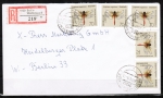Bund 1550 als portoger. MeF mit 5x 70 Pf Heidelibelle auf Inlands-Einschreibe-Brief bis 20g von 1991-1992