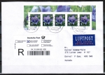 Bund 2835 als portoger. MeF mit 5x 75 Cent Blumen aus Bogen mit Rändern auf Übersee-Einschreib-Brief nach Kanada von 2010 !!! vor Ersttag !