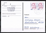Bund 1331 als portoger. MeF mit 2x 40 Pf Frauen auf Inlands-Postkarte von 1993-1997, codiert