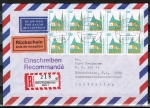 Bund 1406 als kpl. H-Blatt mit 10x 100 Pf SWK "Altötting" C/D als portoger. EF auf Luftpost-EBf.-RSch.-Brief von 1995-1997 n. Australien, AnkStpl.