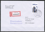 Bund 1407 als portoger. EF mit 350 Pf SWK aus Bogen mit Oberrand auf Inlands-Einschreibe-Brief bis 20g von 1989-1992