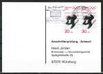Bund 682 als portoger. MeF mit 2x 30 Pf Winter-Olympiade / Abfahrtslauf auf Sammel-Anschriftenprüfungs-Postkarte von 1993-2002, codiert