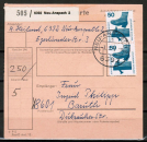 Bund 700 als portoger. MeF mit 5x 50 Pf Unfallverh�tung aus Rolle auf Inlands-Paketkarte f�r Paket bis 5 kg von 1973-1974 in die DDR, 1x Stplm�ngel, 1x Zahnf.