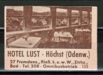 Zndholz-Etikett Hchst - Hotel Lust, um 1960 / 1970