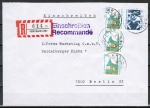 Berlin 834 als portoger. MiF mit 3x 100 Pf SWK aus Rolle + 10 Pf SWK Berlin auf Orts-Einschreib-Brief bis 20g von 1989-1991