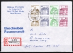 Bund B+S-Heftblatt 3,- DM mit roter 60 Pf B+S - Marke als portoger. H-Blatt-EF auf CEPT-erm. Einschreib-Brief bis 20g von 1985 nach Grobritannien