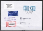 Bund 1142 als portoger. MeF mit 2x 280 Pf B+S - Serie aus Rolle auf Luftpost-Einschreibe-Brief 25-30g von 1982-1989 nach Paraguay, AnkStpl.