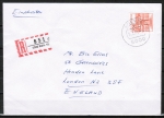 Bund 1143 als portoger. EF mit 300 Pf B+S - Serie aus Rolle im Buchdruck auf CEPT-Einschreibe-Brief bis 20g von 1982-1986 nach Grobritannien