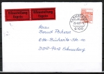 Bund 1143 als portoger. EF mit 300 Pf B+S - Serie aus Rolle im Letterset-Druck auf Eilbrief bis 20g von 1989-1991 in die DDR, AnkStpl.
