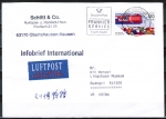 Bund 1270 als portoger. EF mit 120 Pf Sport 1986 auf bersee-Luftpost-Infobrief von 2002 nach China/AnkStpl.