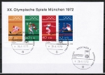 Bund 734-737 als bunter Olympia-Block auf Umschlag mit Olympiade-Sonderstempel von der Eröffnungsfeier vom August 1972