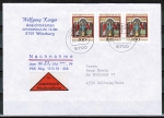 Bund 1610 als portoger. MeF mit 3x 100 Pf Sankt Ludgerus auf Nachnahme-Brief bis 20g vom Juni 1992, codiert