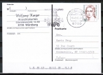 Bund 1305 als portoger. EF mit 80 Pf Clara Schumann auf Auslands-Postkarte von Jan.-März 1993 in die USA, vs. codiert