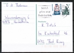 Bund 1398 als portoger. MiF mit 20 Pf SWK aus Rolle als Zusatz auf Ganzsachen-Postkarte von 1993-1997, codiert