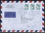Bund 1342 als portoger. MeF mit 3x 80 Pf SWK als Bogen-3er-Streifen auf Luftpost-Brief 15-20g von 1988 n. China, AnkStpl.