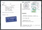 Bund 1406 als portoger. EF mit 100 Pf SWK "Altötting" aus Bogen als Ober-Eckrand-Marke auf Luftpost-Postkarte vom März 1989 nach Japan