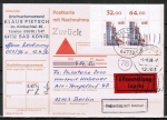 Bund 1811 als portoger. MeF mit 2x 640 Pf SWK aus Bogen mit Ober-Eckrändern auf Eil-Nachnahme-Postkarte von 1995-1997, AnkStpl.