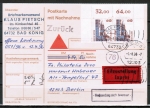 Bund 1811 als portoger. MeF mit 2x 640 Pf SWK aus Bogen mit Ober-Eckrndern auf Eil-Nachnahme-Postkarte von 1995-1997, AnkStpl.