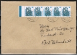 Bund 1400 als portoger. MeF mit 5x 38 Pf SWK aus Bogen auf Inlands-Brief 50-100g vom Jan.-Mrz 1989