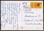 Bund 733 als 10 Pf unterfrankierte EF mit 40 Pf Weltspiele auf Ausl.-Postkarte vom Juli 1972 in die CSSR