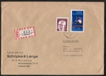 Bund 737 als portoger. MiF mit 70 Pf Kanuslalom - EZM aus Block 8 + 190 Pf Heinem. auf Inl.-Einschr.-Brief 50-100g von 1977, 14x20 cm