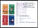 Bund 734-737 als Oly-H-Blatt aus MH 17 - 5 Pf überfrankiert auf Einzel-Anschriftenprüfungs-Postkarte von 1997-2002, codiert