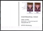 Bund 923 als portoger. MeF mit 2x 30 Pf EZM aus Jugendstil-Block 14 auf Sammel-Anschriftenprüfungs-Postkarte von 2000/2002, codiert