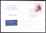 Bund 806 als portoger. EF mit 90 Pf Immanuel Kant auf Luftpost-Postkarte von 1982-1989 in die USA, Code-Stempelchen