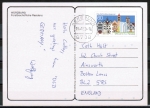 Bund 1271 als Ganzsachen-Ausschnitt 60 Pf Bad Hersfeld als portoger. EF auf Postkarte von 1990 nach Großbritannien, codiert