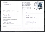 Bund 1934 - 100 Pf SWK "Goethe/Schiller" als Ganzsachen-Postkarte DPB C4 : kleiner Wecker, Durchstich unten, 2000 gelaufen, codiert