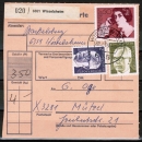 Bund 828 als portoger. MiF mit 50 Pf Else Lasker-Schler auf Inlands-Paketkarte von 1975-1978