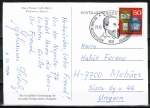 Bund 825 als portoger. EF mit 50 Pf Weltpostverein auf Auslands-Postkarte mit ESST von 1974 nach Ungarn