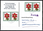 Bund 824 als portoger. MeF mit 4x 40 Pf Weihnachten 1974 auf Einzel-Anschriftenprüfungs-Postkarte von 1997-2002, codiert