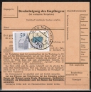 Bund 860 als portoger. MiF mit 50 Pf Alsfeld + Heinemann-Zusatzfrankatur auf Inlands-Paketkarte von 1975