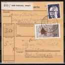 Bund 861 als portoger. MiF mit 50 Pf Rothenburg ob der Tauber + Heinemann-Zusatz auf Paketkarte von 1975-1978