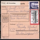 Bund 761 als portoger. MiF mit 40 Pf Hamburg + 2,- DM Heinemann auf Inlands-Paketkarte von 1973
