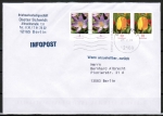 Blumen-Zdr. 5+5+10+10 Cent Blumen Krokus / Tulpe o.g. als portoger. Zdr.-EF auf Inlands-Infopost 25/26g von 2007-2014, codiert