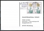 Bund 867 als portoger. MeF mit 2x 30 Pf Wohlfahrt 1975 auf Sammel-Anschriftenprüfungs-Postkarte von 2000/2002, codiert