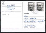 Bund 872 als portoger. MeF mit 2x 50 Pf Lufwig Quidde EZM aus Block 11 auf Inlands-Postkarte von 1997-2002, codiert