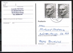 Bund 873 als portoger. MeF mit 2x 50 Pf Carl von Ossietzky EZM aus Block 11 auf Inlands-Postkarte von 1997-2002, codiert