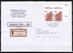 Bund 1562 als portoger. MeF mit 2x 400 Pf SWK aus Bogen als Ober-Eckrand-Paar auf Inl.-Wertbrief bis 20g von 1992-1994
