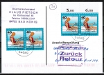Bund 883 als portoger. MeF mit 4x 40 Pf Jugend 1976 auf Einzel-Anschriftenprüfungs-Postkarte von 1997-2002, codiert, rs. Stpl.