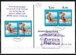 Bund 883 als portoger. MeF mit 4x 40 Pf Jugend 1976 auf Einzel-Anschriftenprfungs-Postkarte von 1997-2002, codiert, rs. Stpl.