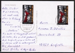 Bund 955 als portoger. MeF mit 2x 50 Pf EZM aus Weihnachts-Block 15 auf Inlands-Postkarte vom März 2002, codiert