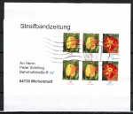 Blumen-Zdr. 10/10/20 Ct. Tulpe + Tagetes im 6er-Block auf Streifbandzeitung 50-100g von 2007-2011