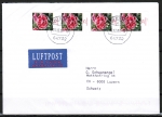 Bund 2694 als portoger. MeF mit 4x 25 Ct. Blumen / Gartennelke aus Rolle auf Europa-Brief 20-50g von 2008 in die Schweiz, codiert