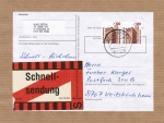 Bund 1348 als portoger. MeF mit 2x 300 Pf SWK als Bogen-Paar auf Schnell-Päckchen-Adresse von 1988