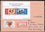 Bund 888+889 als portoger. MiF mit 30+70 Pf Oly-Montreal-Block 12 + 120 Pf SM auf Inlands-Einschreibe-Brief 20-50g von 1977