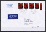 Bund 2669 als portoger. MeF mit 4x 55 Cent Blumen / Gartenrose aus Bogen mit Rand auf Luftpost-Brief 20-50g von 2009-2010 nach China/AnkSt.