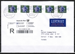 Bund 2835 als portoger. MeF mit 5x 75 Cent Blumen aus Rolle auf Übersee-Einschreib-Brief nach Kanada von 2010 !!! Vor-Ersttags-Verwendung !